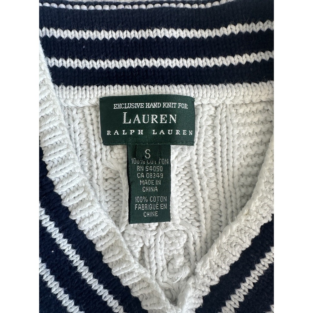 VTG 90s Women's Sz: S Lauren Ralph Lauren Hand Knit Cricket Sweater 100% Cotton - Picture 4 of 4